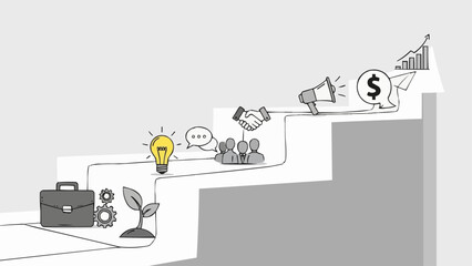 Business growth steps and success strategy illustration.