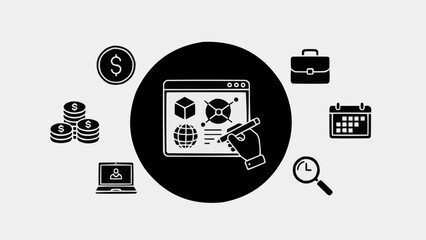 Business and Technology Concept with Icons and Graphics.
