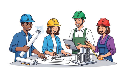 Group of architects collaborating on a building project