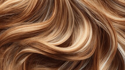 Naklejka premium Highlighted hair texture background with smooth flowing strands, natural shine, and soft color gradients, ideal for beauty, salon, fashion, hair care, and cosmetic design concept