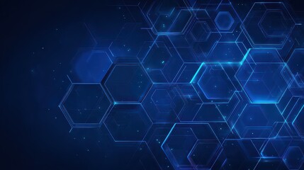 Abstract Digital Hexagon Structure on Blue Background with Glowing Particles