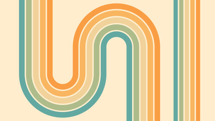Abstract background of rainbow groovy Wavy Line design in 1970s Hippie Retro style. Vector pattern ready to use for cloth, textile, wrap and other.