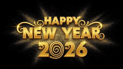 Happy New Year 2026, bold festive typography, isolated on clean background, premium gold style, high resolution