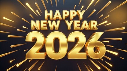 Happy New Year 2026, bold festive typography, isolated on clean background, premium gold style, high resolution