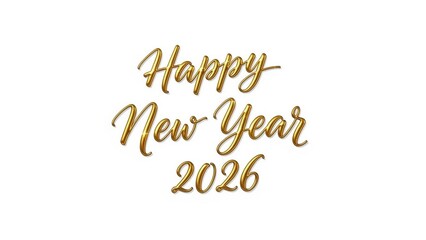 Happy New Year 2026, bold festive typography, isolated on clean background, premium gold style, high resolution