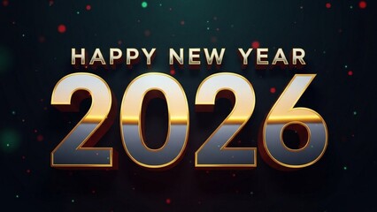 Happy New Year 2026, bold festive typography, isolated on clean background, premium gold style, high resolution