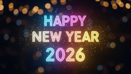 Happy New Year 2026, bold festive typography, isolated on clean background, premium gold style, high resolution
