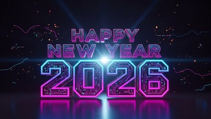 Happy New Year 2026, bold festive typography, isolated on clean background, premium gold style, high resolution