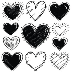 Creative heart logo collection on white background, hand-drawn and brush-style heart symbols