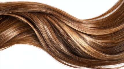 Naklejka premium Long brown straight hair isolated on white background, natural silky smooth strands, healthy and shiny hair texture for beauty, hair care, fashion, and hairstyle concepts