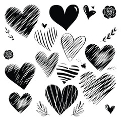 Creative heart logo collection on white background, hand-drawn and brush-style heart symbols