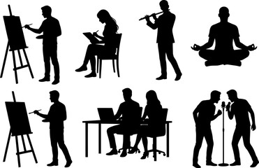 Diverse Human Hobbies and Creative Activities Silhouette Vector Collection