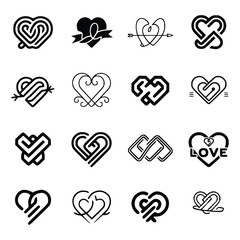Creative heart logo collection on white background, hand-drawn and brush-style heart symbols