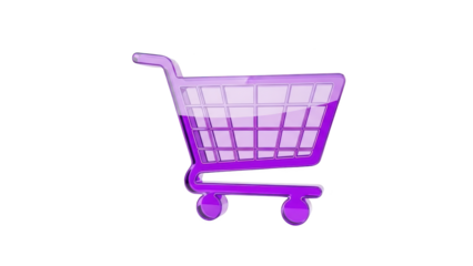 The shopping cart is prominently displayed on a plain background with purple color.