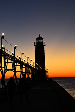 Grand Haven lighthouse at sunset