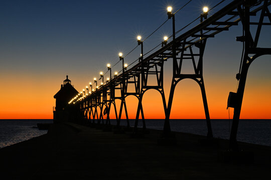 Grand Haven lighthouse at sunset