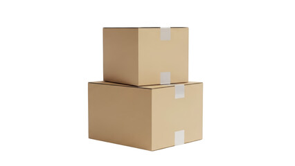 Fototapeta premium Two brown cardboard boxes stacked on top of each other on a plain white background