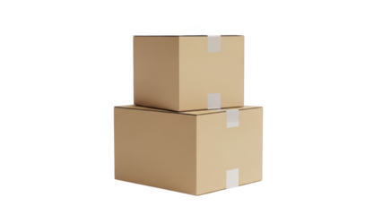 Two brown cardboard boxes stacked on top of each other on a plain white background