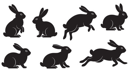 Set of six black rabbit silhouettes perfect for nature and animal themes