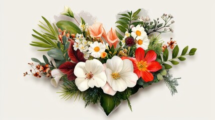 Obraz premium Heart-Shaped Floral Arrangement with Diverse Colorful Blooms and Greens