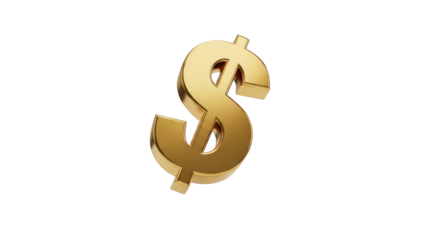 A large golden dollar sign is prominently displayed on a white background indoors.
