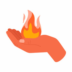 A vibrant hand holds a vivid flame, symbolizing passion and energy. This image portrays strength, warmth, and the dynamic nature of human emotions in an abstract style.