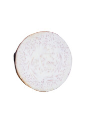Top view of one circle slice of taro isolated with clipping path in png file format