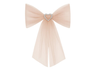 Peach chiffon bow accessorized with a crystal heart brooch
