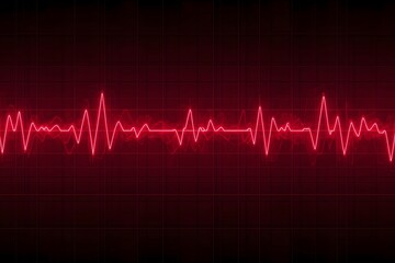 Red Neon ECG Waveform on Dark Grid