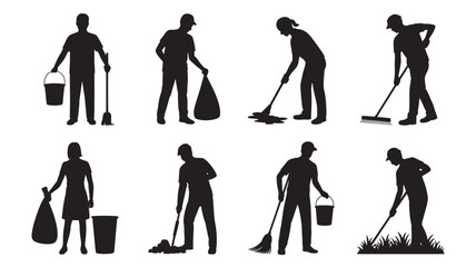 Obraz premium Cleaning Silhouettes Collection in Minimalist Style with Black Color on White Background for Graphic Design