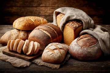 Rustic artisan bread assortment on linen