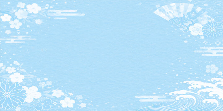 Vintage blue grunge floral background with winter holiday snowflake pattern texture