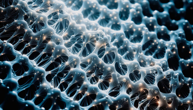 Abstract microscopic view of white bone tissue or organic cellular network