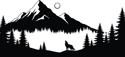 Wolf howling at moon