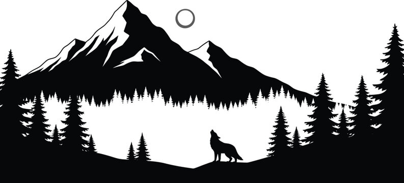Wolf howling at moon