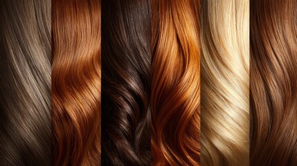 Shiny natural hair extensions in a variety of vibrant colors, showcasing different hairstyles and textures for styling versatility and beauty inspiration