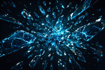 Crystalline ice blast with glowing core and sharp geometric shards on black
