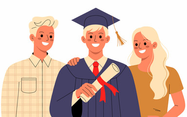 Three joyful graduates proudly celebrating their achievements, sharing smiles and holding a diploma, capturing the essence of success and milestone moments in education.