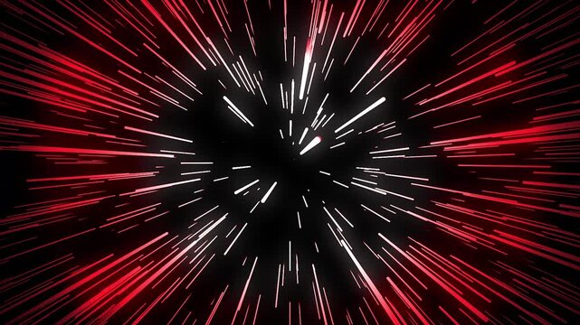 seamless looping animation of flying through a hyperspace or light-speed tunnel with red streaking lines create a futuristic, high-tech, or sci-fi background.