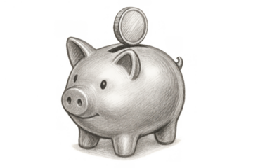 Piggy bank collecting a coin, symbolizing saving money, personal finance, future investment, and economic growth. Transparent background