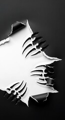 Abstract Black and White Torn Paper with Claw Marks.