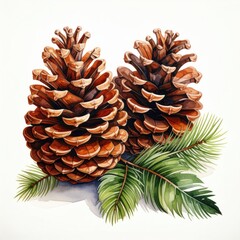 Detailed Pinecones with Evergreen Branches