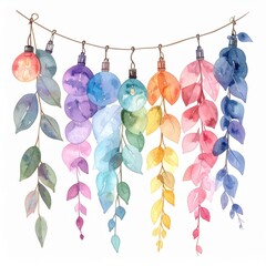 Colorful Leaves and Bulbs Watercolor Illustration