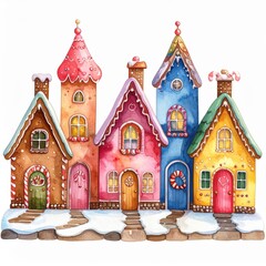 Colorful Festive Houses Winter Scene