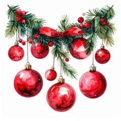 Festive Red Christmas Ornaments Watercolor