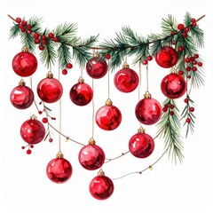 Festive Red Baubles with Pine Branches