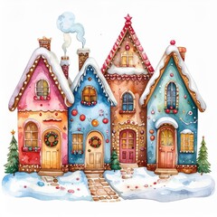 Whimsical Gingerbread Houses Winter Scene