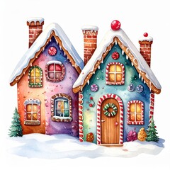 Festive Gingerbread Houses Winter Scene