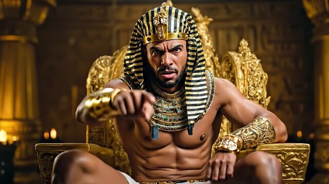 A man sitting on a throne in an ancient egyptian setting