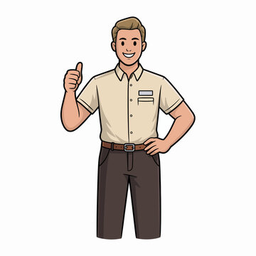 The image depicts a smiling young man in a light-colored shirt giving a thumbs-up gesture, reflecting positivity and confidence in a friendly cartoon style.